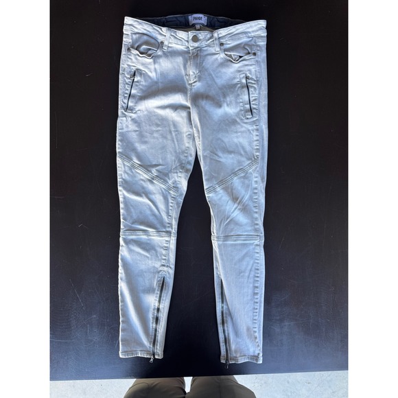 PAIGE Denim - PAIGE Marley Moto Skinny Jeans Light Gray Zipper Ankle Stretch Denim Size 27